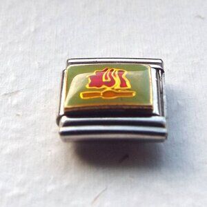 Campfire on green enamel 9mm stainless steel Italian charm bracelet link new